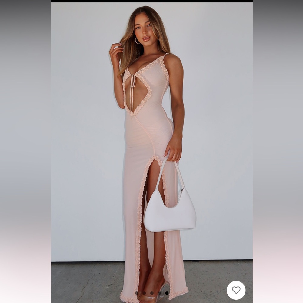 White Fox Boutique Blush Pink Lace-Trim Maxi Dress